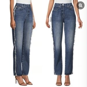 Good American Good Boy Side Fray High Rise Straight Fit Stretch Denim Jeans 28